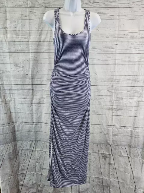 Victorias Secret Womens Maxi Dress Sz XS Blue White Stripe Scoop Neck Ruched