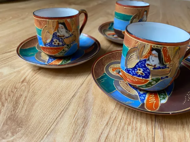 Hand Painted Small Cups and Saucers 'W' Made in Japan,Set of 3 (extra 2 saucers)