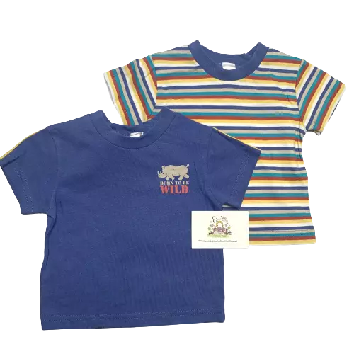 Baby Boys Tops Animals T-Shirt Casual Short Sleeve Blue 2 PACK Ex Adams Toddler