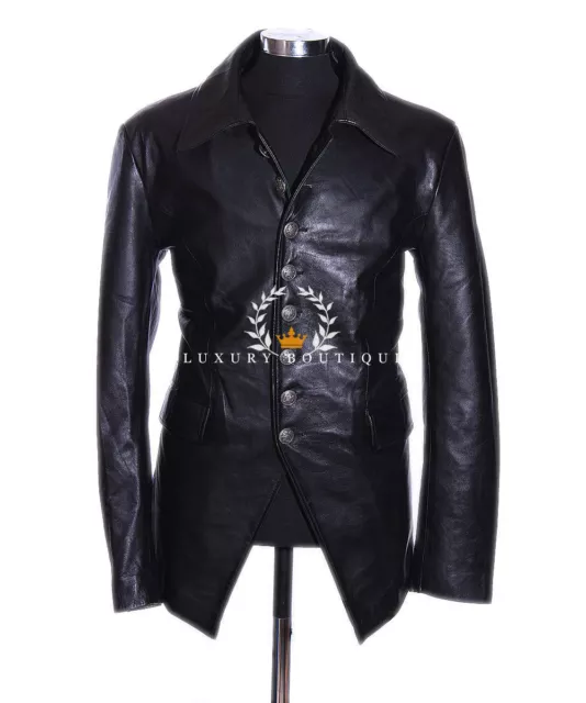 Lucifer Black Men's Smart Gothic Style Real Lambskin Leather Blazer Shirt Jacket