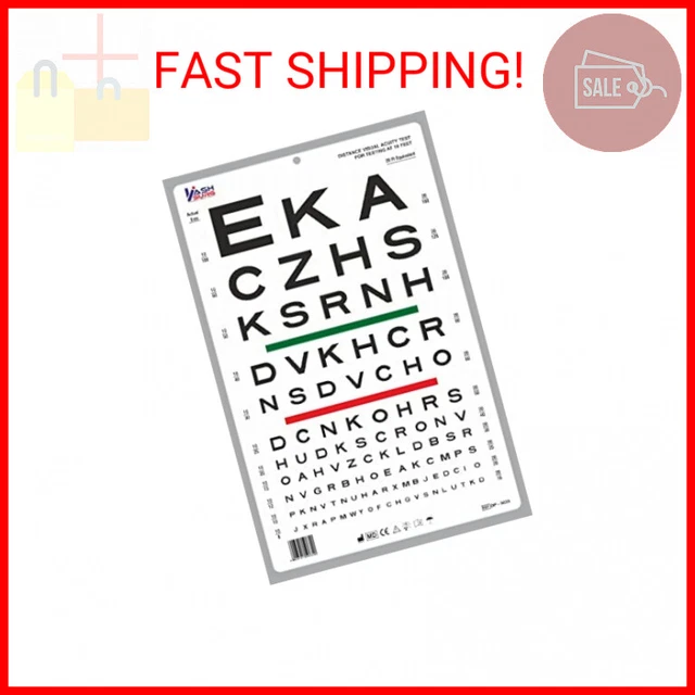 Snellen Visual Acuity Eye Chart for 10 Feet Chart 14 x 9 Inches