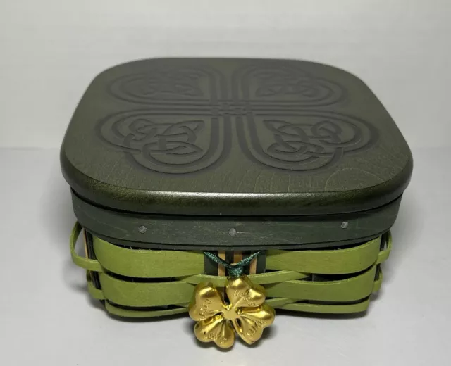 Longaberger 2014 Irish Legend Basket W/ Engraved 4 Leaf Celtic Clover On Lid