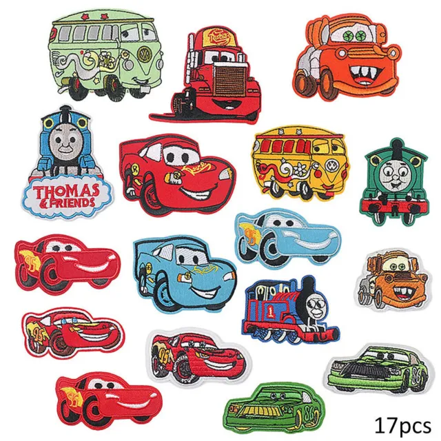 17Pcs Cars McQueen DIY Iron On Patches Embroidered Applique Patch Clothes Decor'