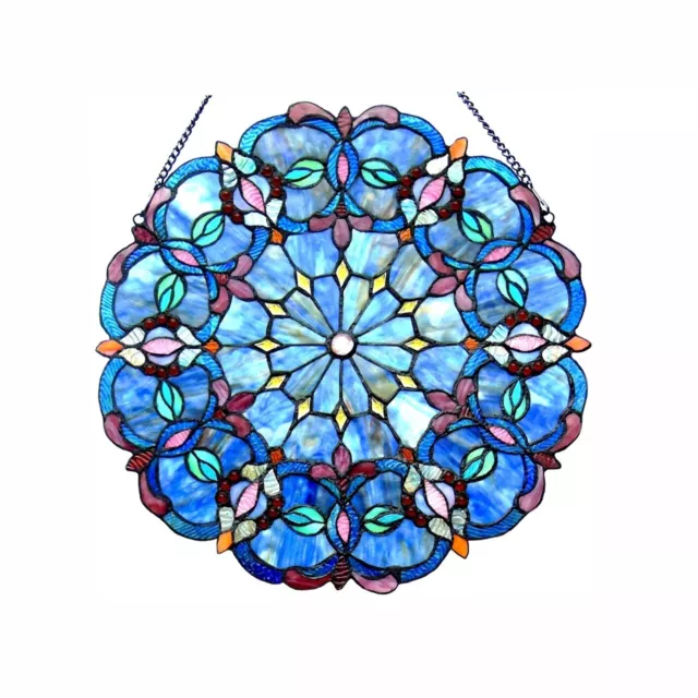 Stained Glass Tiffany Style Hanging Window Panel Round Victorian Design