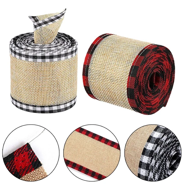 Ruban à carreaux imitation lin pour projets de bricolage ruban artisanal noir e