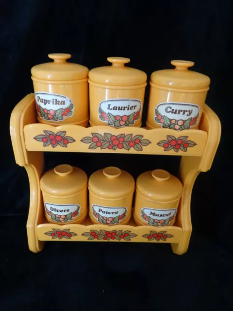 Vintage 80s Ancien SUPPORT POT A EPICES Avec 6 POTS EMSA W. GERMANY en PLASTIQUE
