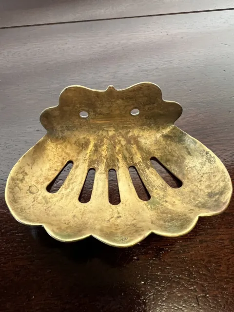 Antique S.Sternau & Co Brass Wall Mount Clam Shell Soap Dish Holder Vintage