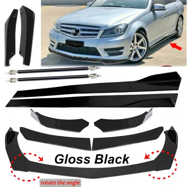 For Mercedes Benz W204 Front Bumper Lip Spoiler Splitter Glossy Black Side Skirt