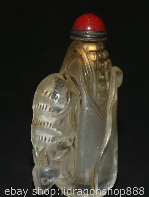 3.2" Chinese Natural Crystal Carving Dynasty Mouse Corn Snuff bottle box 2