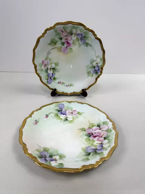 Set of 2 BH Limoges Hand Painted Gold Scalloped Floral 6 5/8" Salad Plates