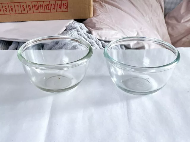 2 JAJ Pyrex Clear Glass Mixing Bowls - Vintage Cookware 6.5" Diameter