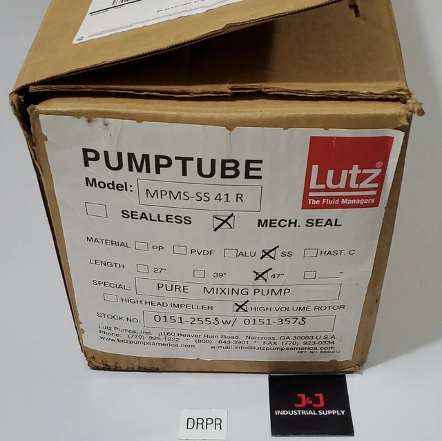 *NEW* Lutz MPMS-SS 41-R Mech. Seal S.S. 47" Pure Mixing Pump Tube + Warranty!