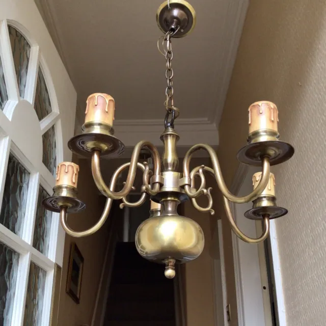 Vintage Bronzed Antique Brass Finish Five Arm Chandelier Ceiling Light Fitting
