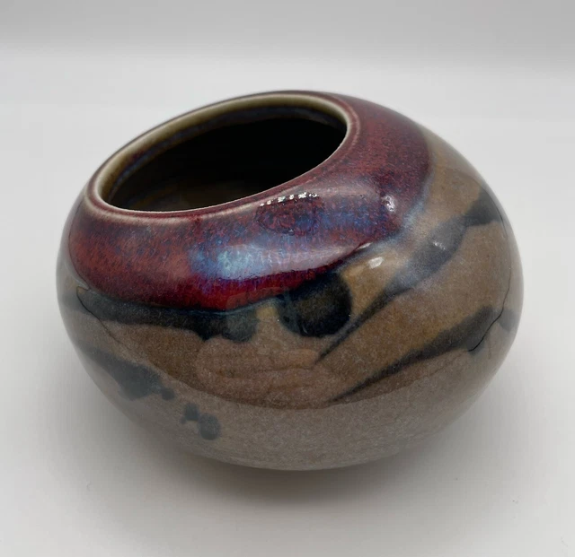 Art Pottery Crystalline Purple Blue Brown Vase Pot Signed Air Plant Succulent