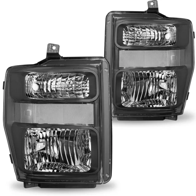 For 2008-2010 Ford F250 F350 F450 Super Duty Black Housing Headlights Lamps Set