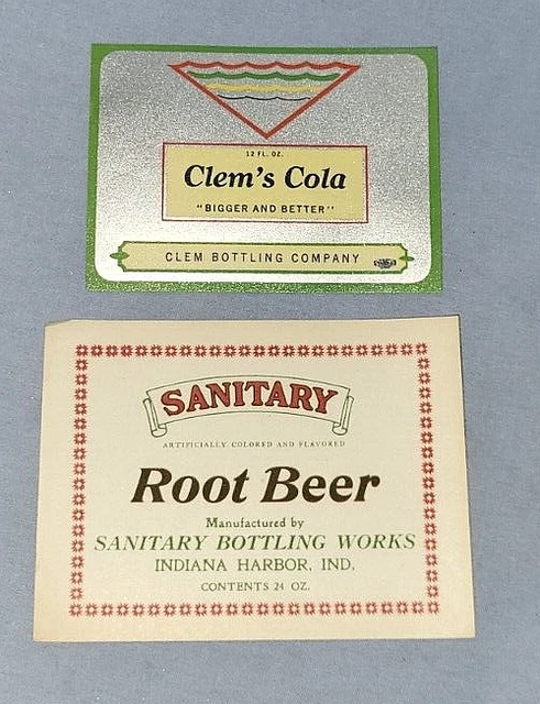 2 Vintage Soda Bottle Labels Clem's Sanitary