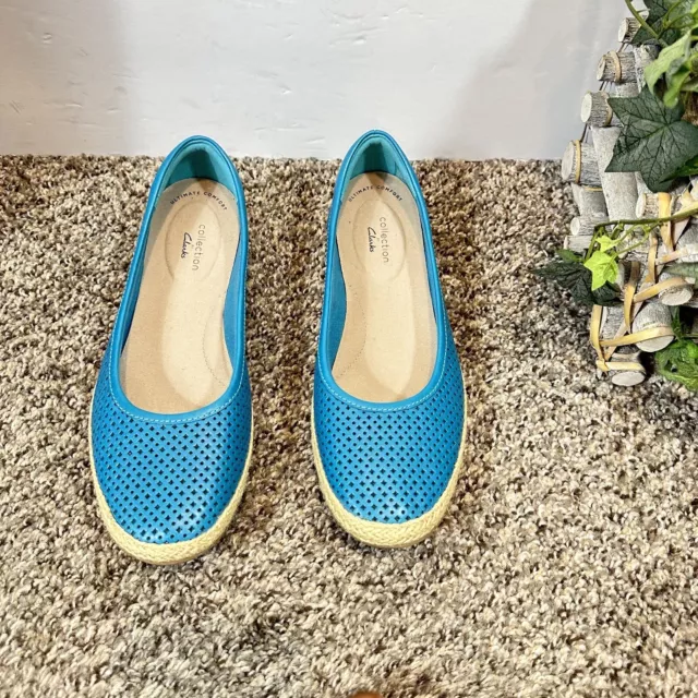 Clarks 8.5 W Wide Danelly Adira Turquoise Blue Espadrilles Ballet Flats Shoes