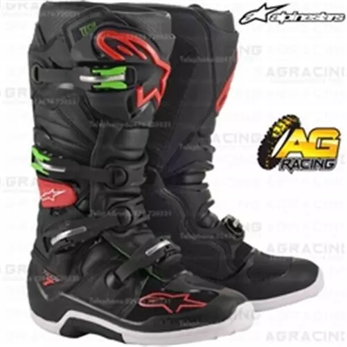 Alpinestars Tech 7 Boot Boots Black Green Motocross Enduro Offroad Tech Seven