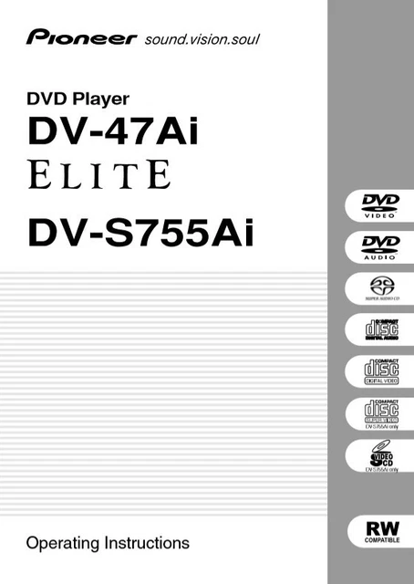 Pioneer  DV-47Ai / DV-S755Ai  Owner's Manual - 32lb paper & heavyweight covers