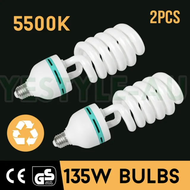 2x135W Photography Studio Energy Saving Daylight Light Bulbs Lamp CFL 5500K E27