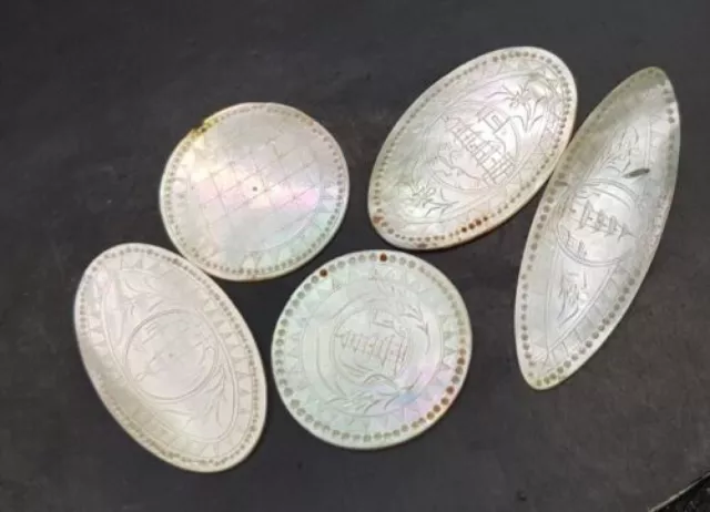 Small Collection of Antique Chinese Mother Of Pearl Counters Game Tokens