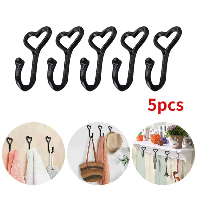 5 x Cast Iron Heart Coat Hat Hook Key Holder Vintage Shabby Chic Antique Hooks