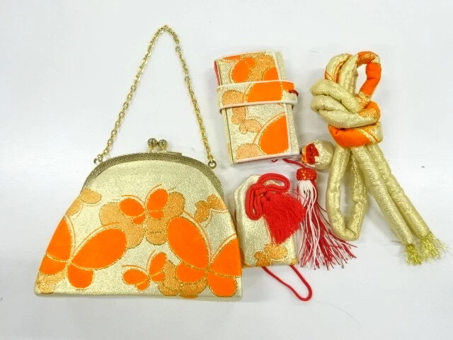 6468909: Japanese Kimono / Antique Hakoseko Set / Woven Butterfly