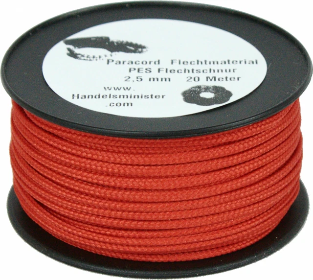 20m Paracord Flechtschnur 2,5mm rot / unifarbig / multicolor zum Flechten