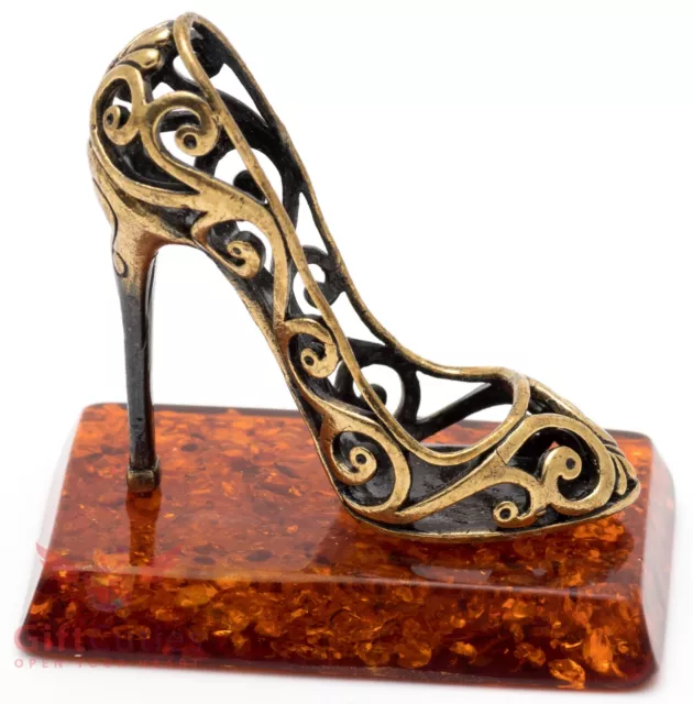 Solid Brass Amber Figurine of Cinderella's slipper or shoe souvenir IronWork