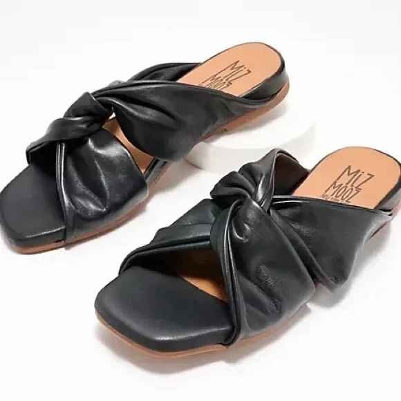 Miz Mooz Leather Knotted Slide Sandals - Black - (sz EU 40/US 9/9.5) a590682