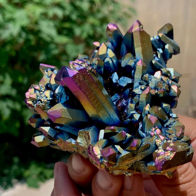247G Color plated ore phantom quartz crystal cluster mineral specimen