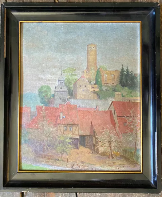 Pintura Al Óleo Firmado Toto L. Vierneier 1927 Ruina Castillo Con Iglesia Pueblo