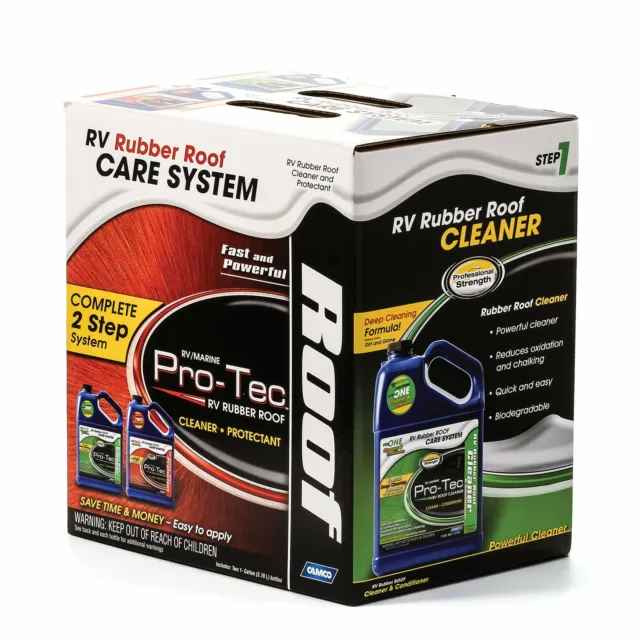 Camco Pro-Tec RV Rubber Roof Care System Two Step Treatment Rids Dirt 2 Gallon