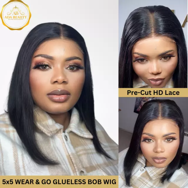 Wear and Go Gluless Hd Lace 5x5 Closure Short Bob Wigs Straight Human Hair Wig