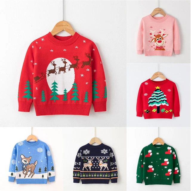 Kids Boys Girls Christmas Winter Jumper Childrens Xmas Sweater Knitted Retro UK