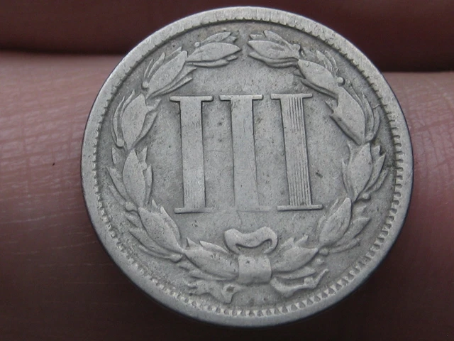 1865 Three 3 Cent Nickel- VG Reverse Details