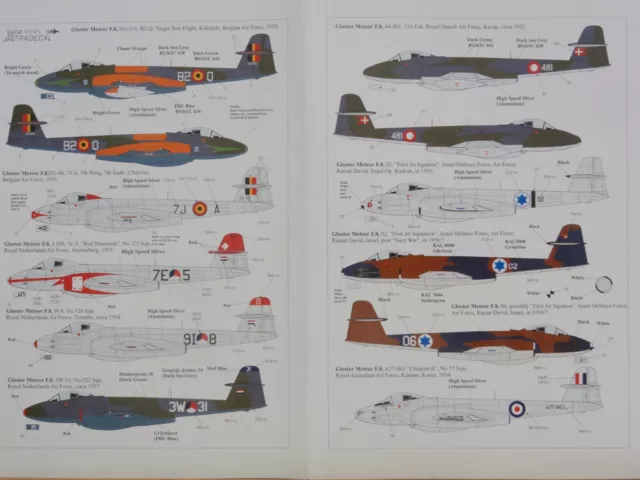 1/72 XtraDecal GLOSTER METEOR F.8: Israel, RAAF, Royal Danish AF Decal for 5 OOP 2