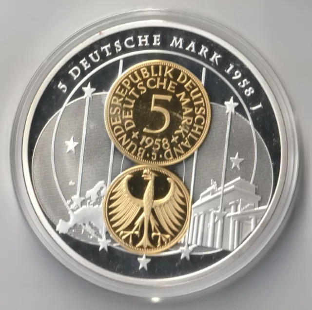 Mds Pp Medaille Gigant "10 J. Abschied Dm - 5 Dm 1958", Versilbert Mit Farbdruck