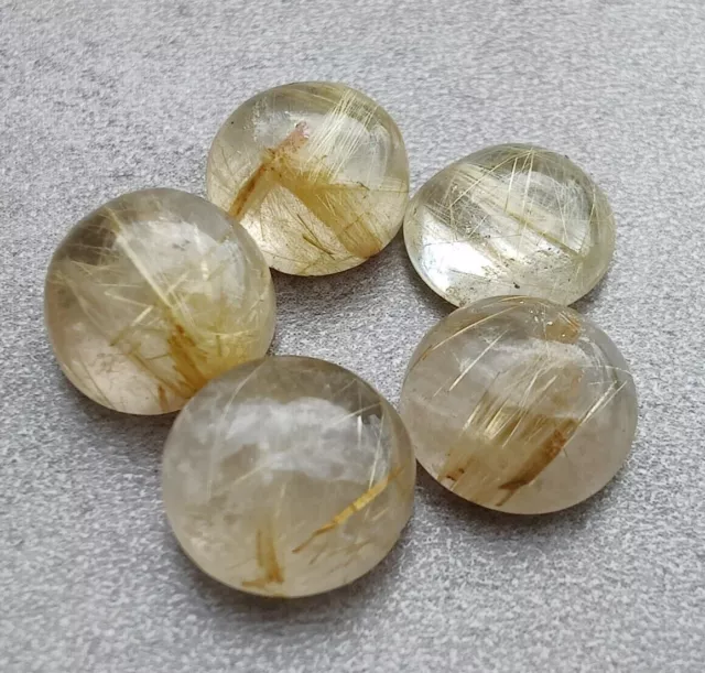 Natural Golden Rutile Flat Back Round Shape Cabochon Calibrated Loose Gemstone