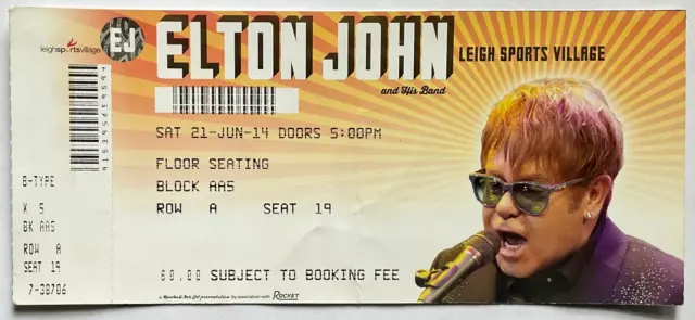 Elton John Original Unused Concert Ticket Leigh Sports Village Stadium 21st Jun