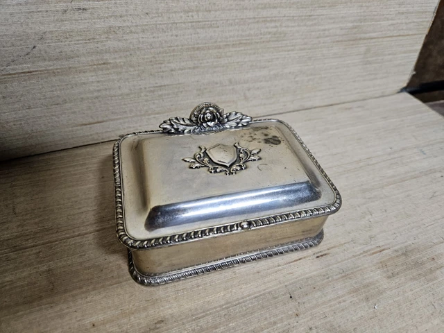 🔥 Vintage Rose Vine Shield Silver Plated Metal Jewelry Box Trinkets