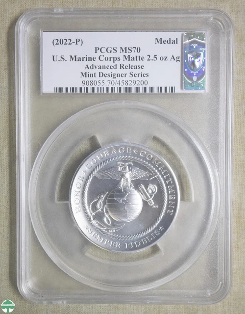 2022-P U.s. Marine Corps Matte 2.5 Oz Silver Medal - Pcgs Certified - Ms 70 2022-P U.s. Marine Corps Matte 2.5 Oz Silver Medal - Pcgs Certified - Ms 70