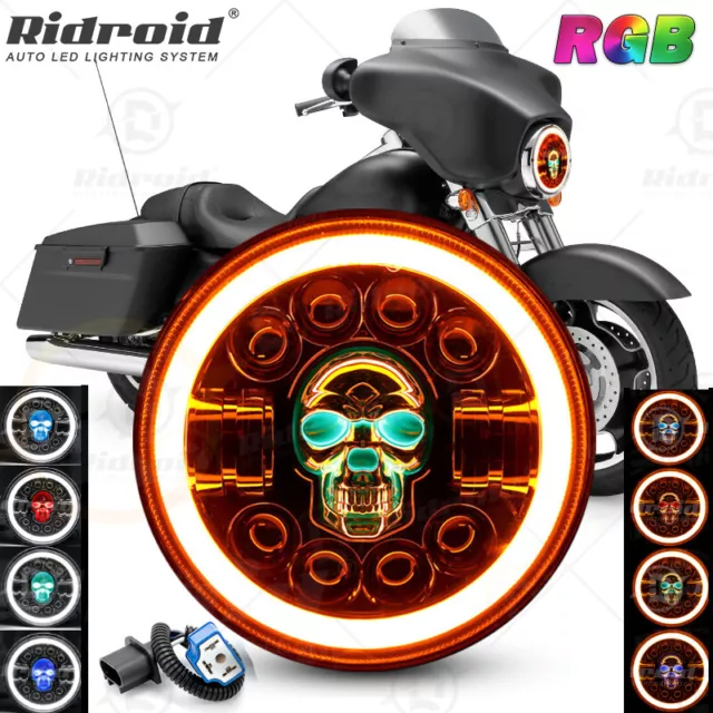 7inch RGB LED Headlight Projector Halo DRL for Harley Davidson Street Glide FLHX