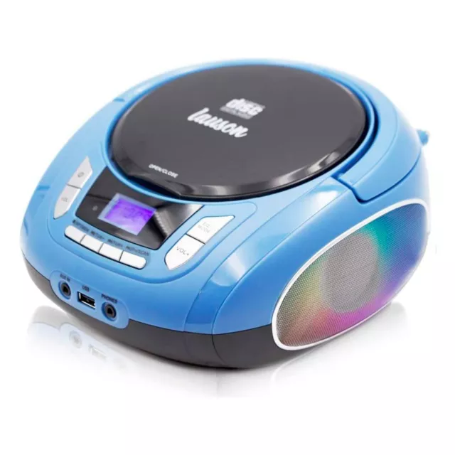 Reproductor CD Lauson NXT963 Portátil Luces LED Multicolor Radio FM Azul Usado *