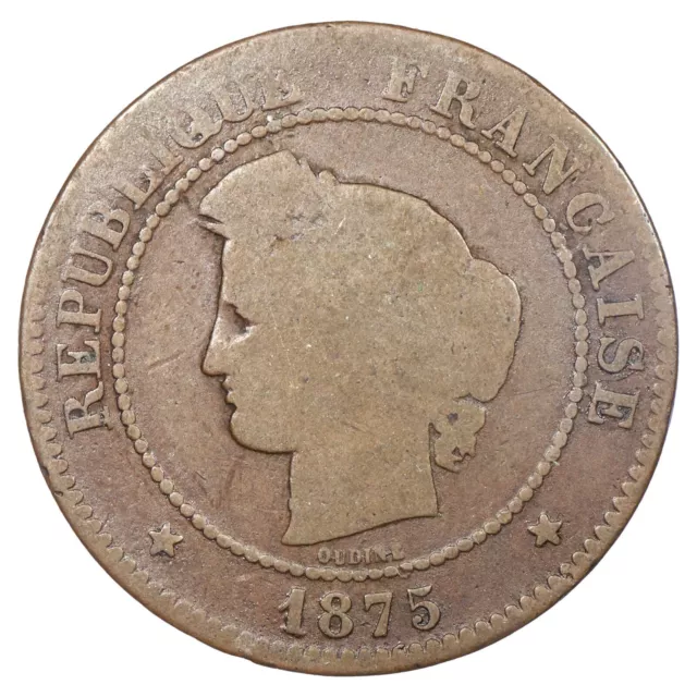 France - 5 centimes Cérès 1875 A contremarque 2 bronze - F.118/11 Gad.157 KM.821