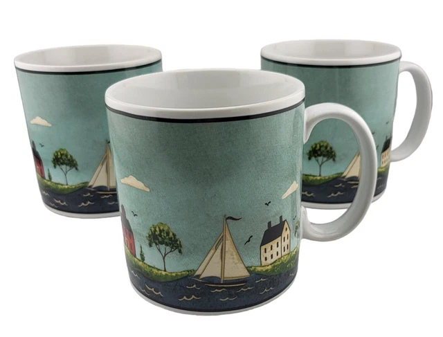 3 Sakura Warren Kimble Coastal Breeze Coffee Mugs Oneida 1998 Stoneware
