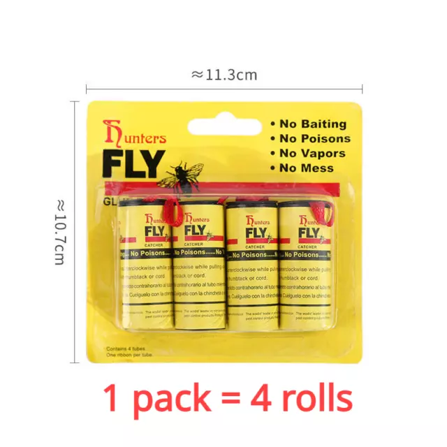 4-48 Rolls Insect Bug Fly Paper Catcher Trap Ribbon Strip Sticky Tape Flies 2