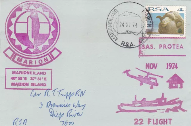 SOUTH AFRICA 1974 SAS Protea Cv Marion Island Antarctic 22 Flight to ...