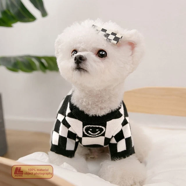Mascota gato pequeño mediano perro ropa negro blanco tablero de ajedrez invierno suave suéter