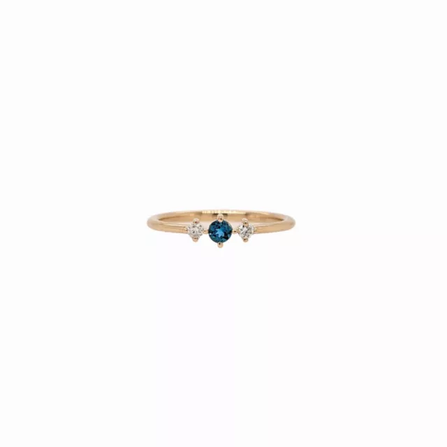 DAINTY LONDON BLUE Topaz Ring in Solid 14K Yellow Gold w Natural ...